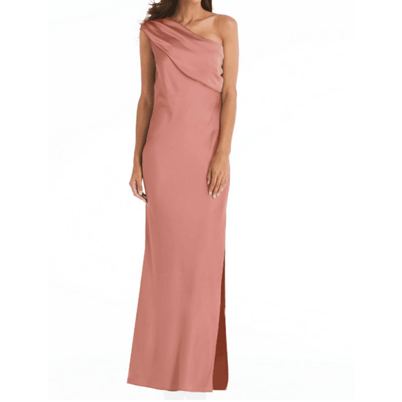 Social Bridesmaids Drape 1-Shoulder Maxi Slip Dress Women's Size M -Desert Rose